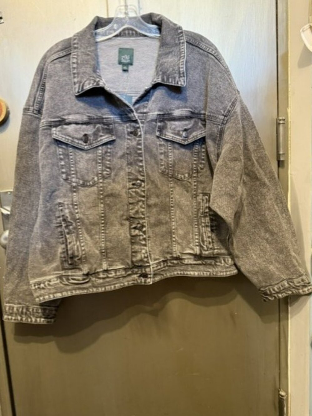 Retro 1980s / 1990s black / grey acid wash denim / jean jacket